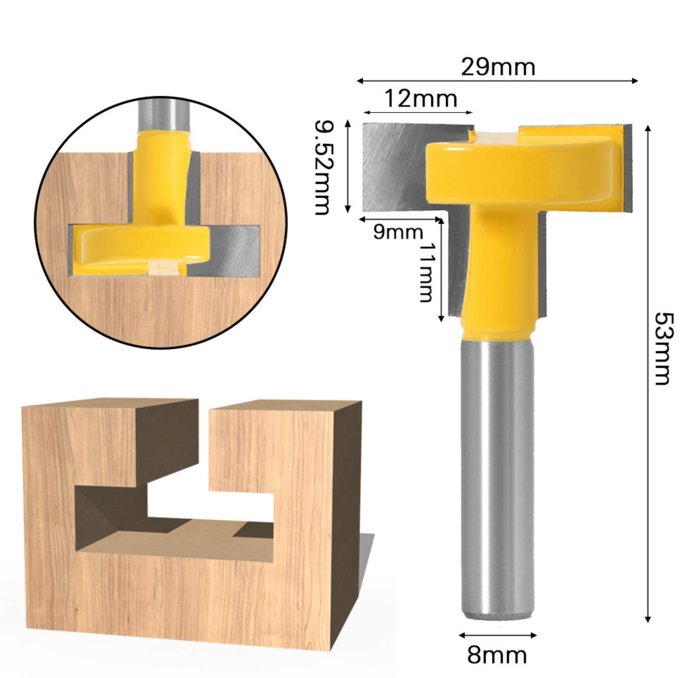 APLUS 3Pz Fresa T da 8 mm Fresa a Forma di Scanalatura T Fresa con Lama 8 mm