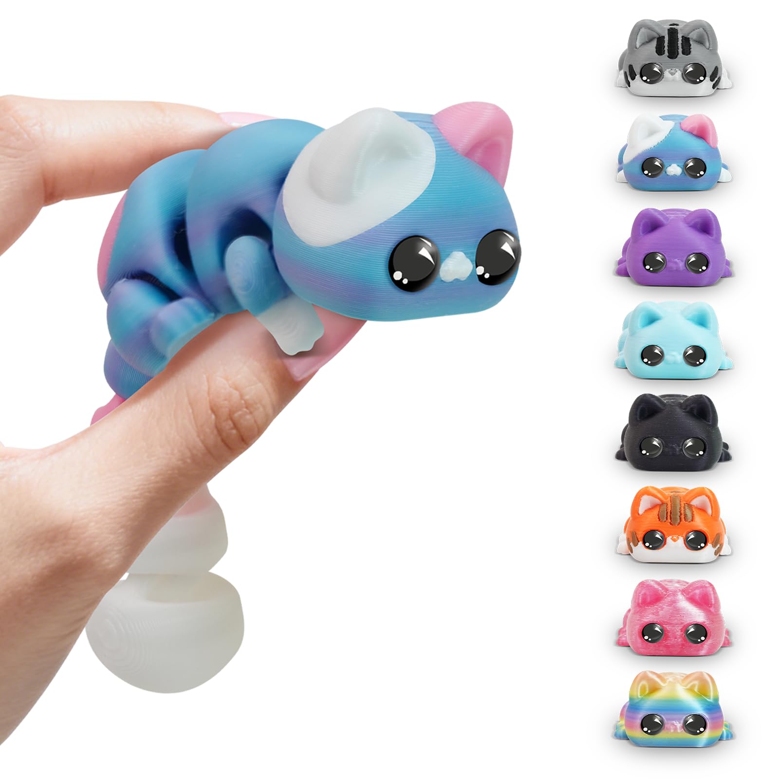 3D Printed Cat Fidget Toys, 3D Printed Animals, 6 Inches Fidget Animal Decor for Stress Relief (Pink Blue)