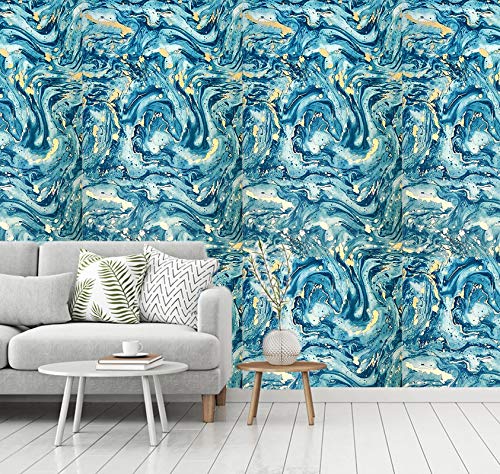 Textured PVC Vinyl Coated 3D Wallpaper Home Decoration Blue & Gold (57sqft/Per roll)