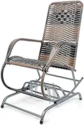 Cadeira De BalançO De AçO Com Assento Em Corda Sintetica ConfortáVel Para Jardim Sala Moderna,PáTio,áRea Externa