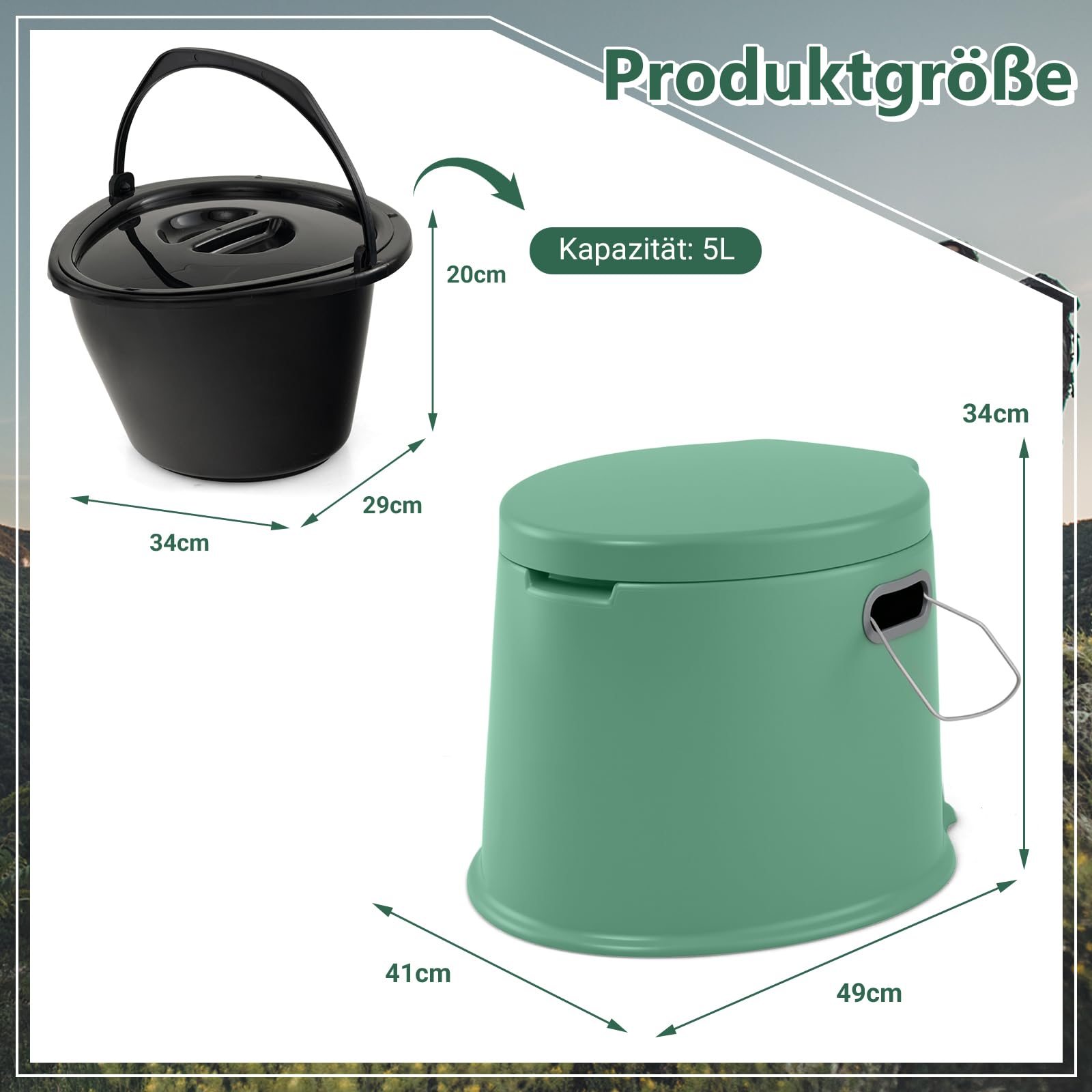 GOPLUS 5L Campingtoilette, Tragbare Toilette, Reisetoilette mit Toilettenpapierhalter, Nottoilette Eimertoilette, Komposttoilette mit Sitz und Deckel, mit abnehmbare Eimer, für Reise Camping