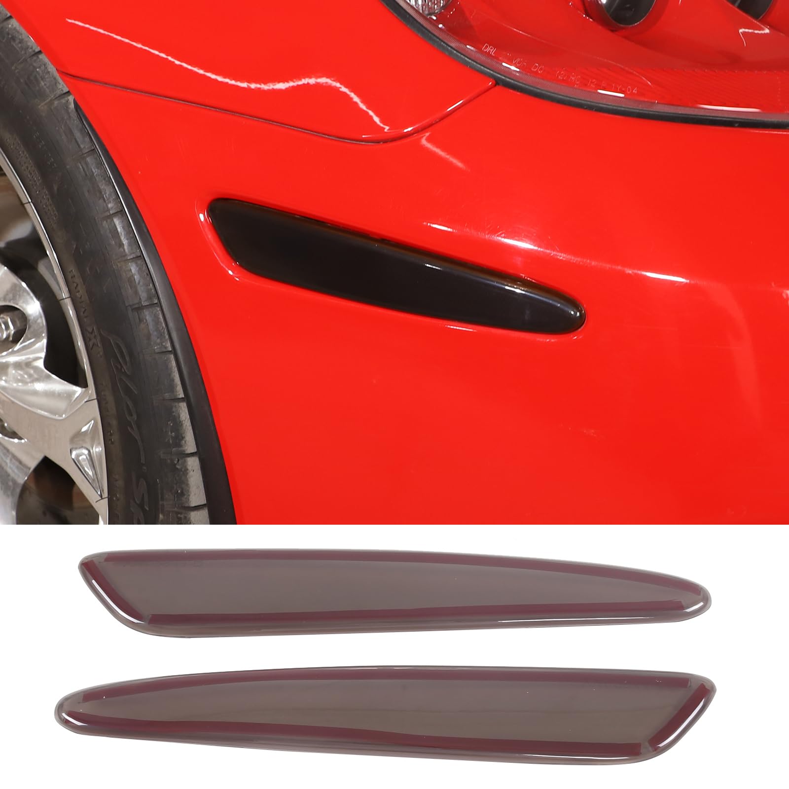 Moittellc Side Marker Lights Smoked Cover Compatible with Chevy Corvette C6 2005-2013, Sidemarker Lamps Front Turn Signal Lights Trim Cover Accessories…