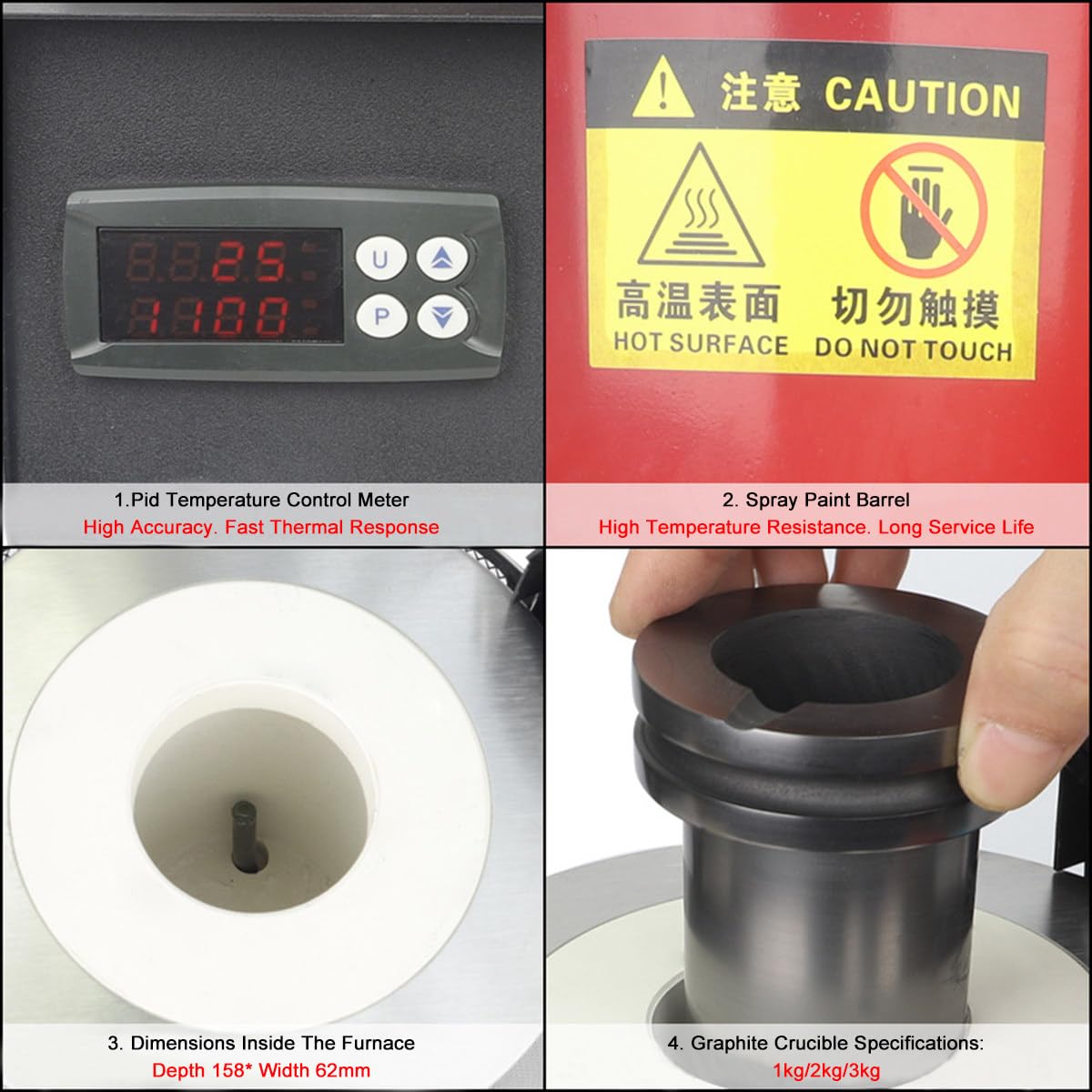 TAHALI Goldschmelzofen, elektrischer Schmelzofen, Goldschmelzofen 1150 ℃, digitaler Schmelzofen, Gießmaschine, Raffinierung von Edelmetallen, Gold, Silber, Zinn, Aluminium,Red-2kg
