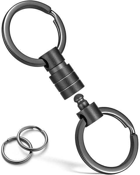 FEGVE Titanium Quick Release Keychain, Small Detachable Swivel Keychain Accessories with 4 Key Rings for Bag, Belt & Car-(Anti-fall/Black-1pcs)