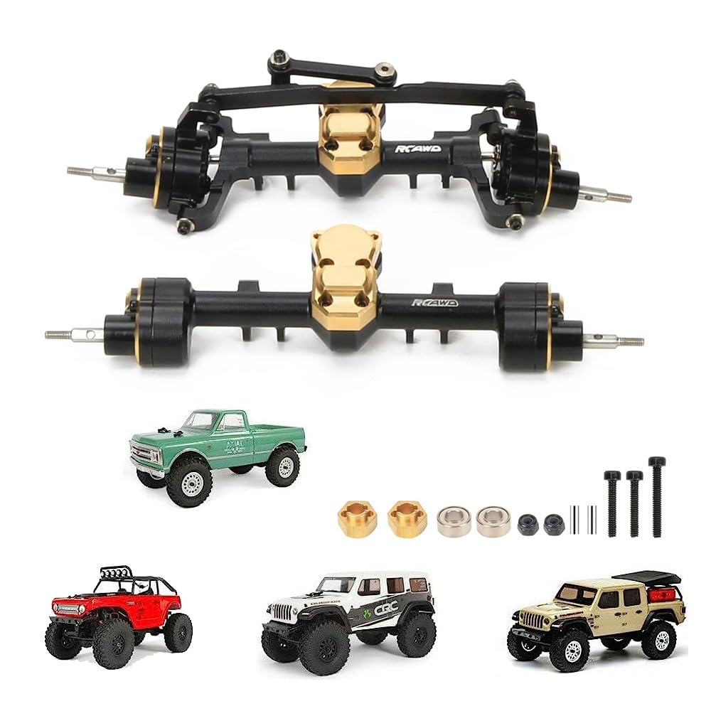 RCAWD Front Rear Portal Axle Set for Axial SCX24 Wrangler Bronco Gladiator C10 Deadbolt Crawlers Upgrade Parts (Black)
