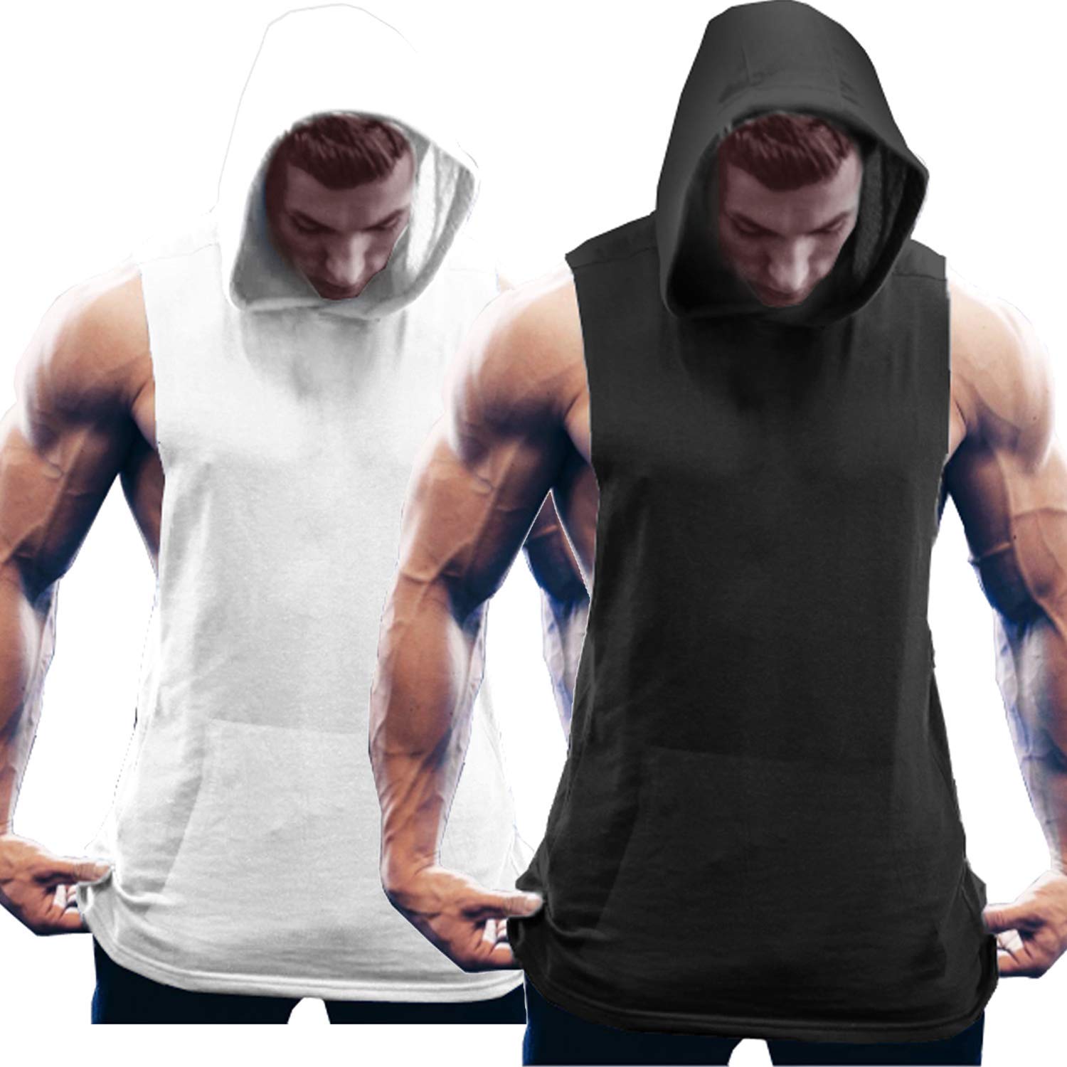COOFANDY Męska koszulka bez rękawów, do treningu, fitnessu, na siłownię, trening, 2 sztuki