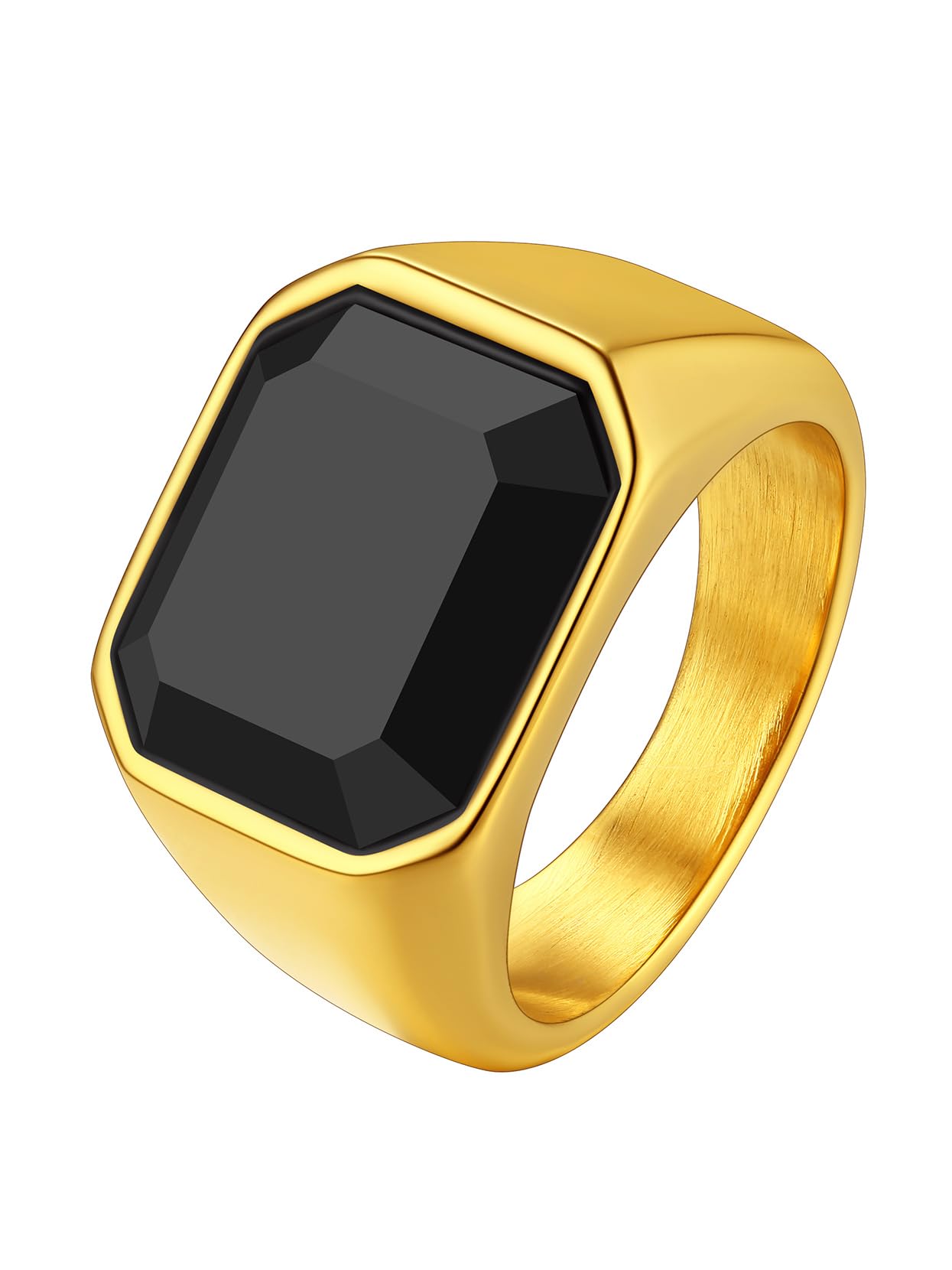 Richsteel Anillos Sello con Onix Negro Grande, Signet Ring, Incluye Caja de Regalo
