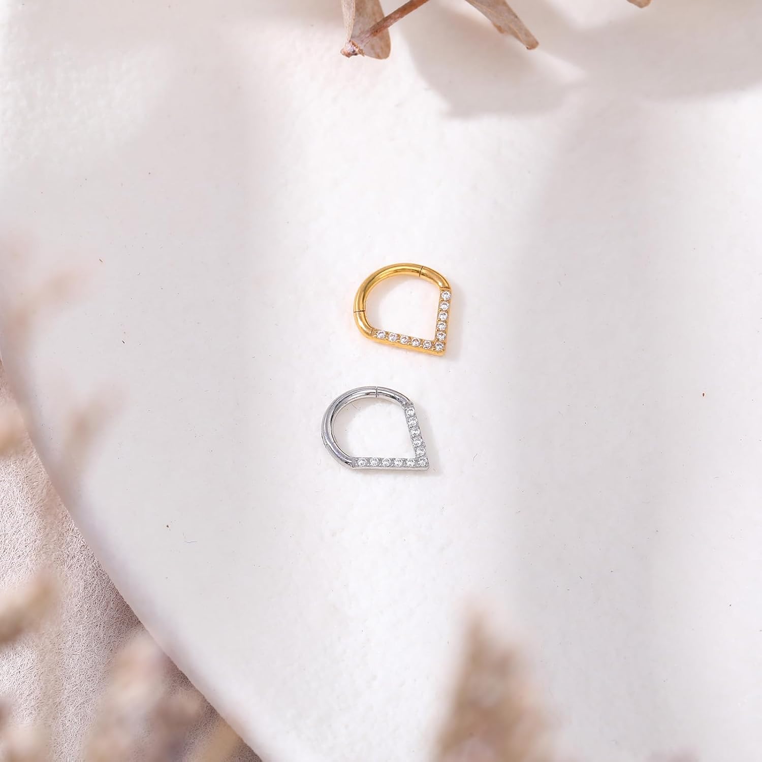 Yolev Silver Septum Ring 316L Surgical Steel Septum Nose Ring CZ Teardrop Hinged Nose Rings Hoops Seamless Clicker Rings Jewelry 10mm Helix Cartilage Conch Hoop Body Piercing Jewelry for Women - Image 8