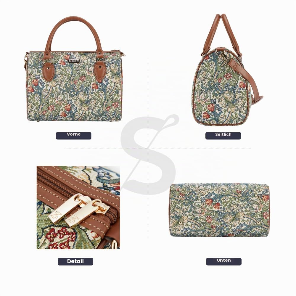 Signare Gobelin-Reisetasche, Übernachtungstasche, Wochenendtasche für Damen, mit Gartenblumen und Kreaturen (Goldene Lilie)