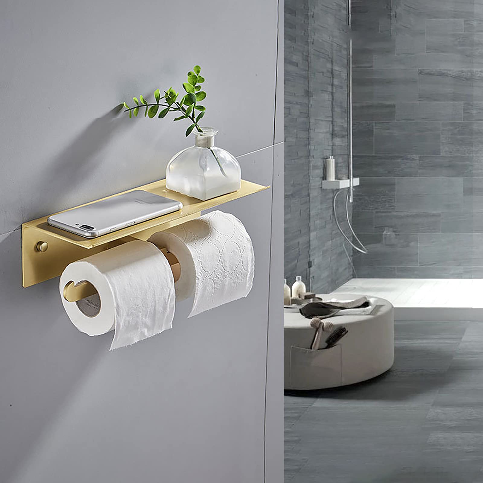 SDH Toilettenpapierhalter Mit Ablage – Aus Aluminium, Schwarz, Modern Mit Handyablage