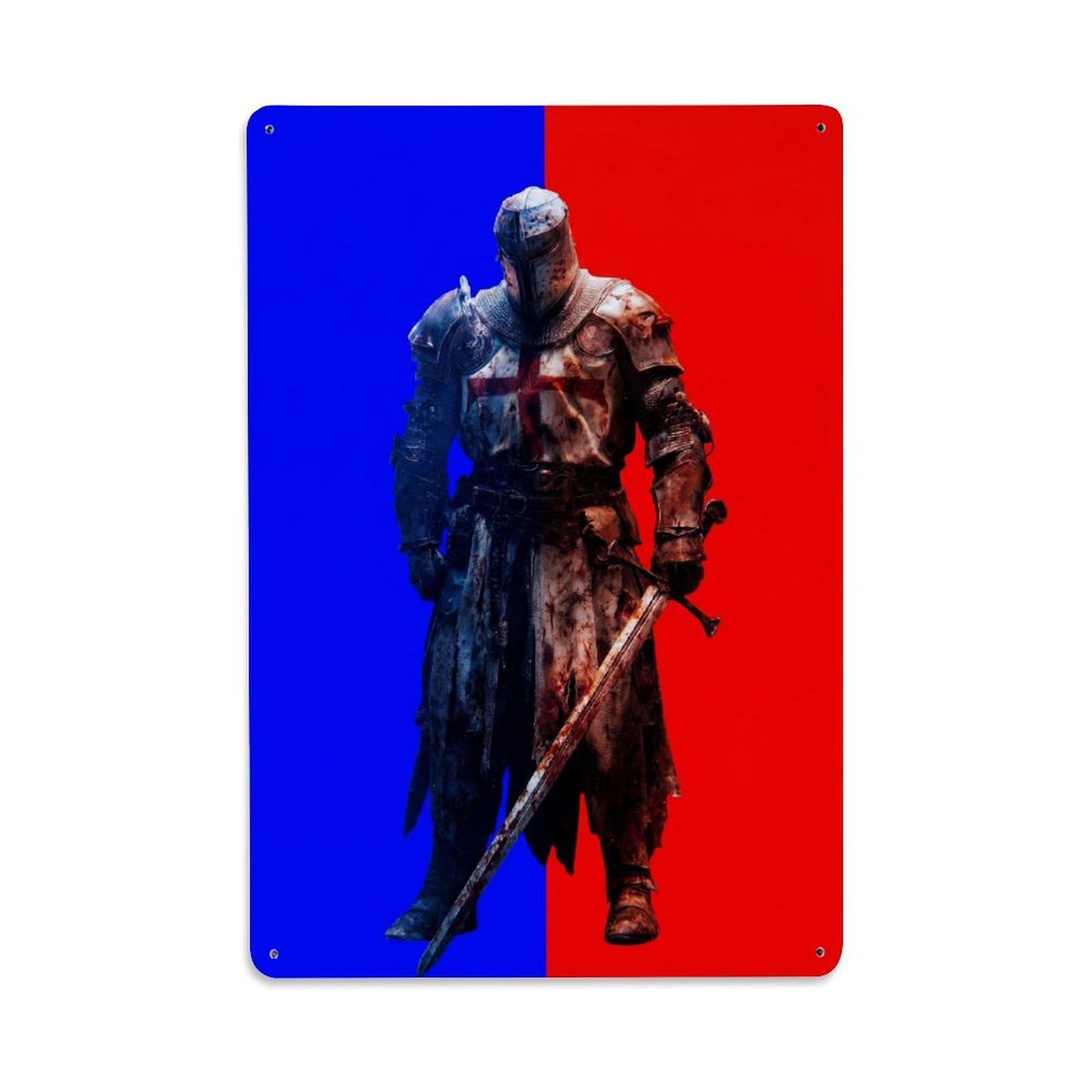 Olhnbad Style Guard Stance Templar Knight Medieval Armour Monochrome Metal Tin Sign