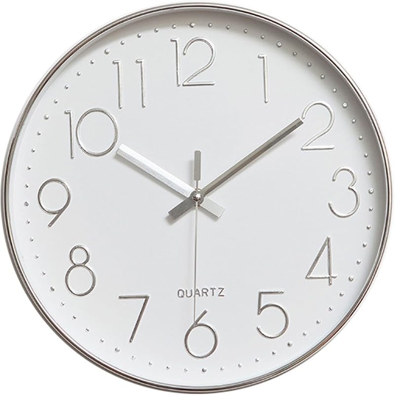 jomparis Reloj de pared moderno con movimiento de barrido silencioso, funciona con pilas, de 12 pulgadas, decorativo para oficina, cocina, sala de estar, dormitorio, baño, marco de plástico plateado