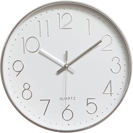 12-Inch Silver Non-Ticking Sweep Wall Clock