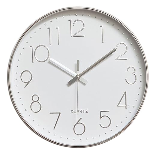 12-Inch Silver Non-Ticking Sweep Wall Clock