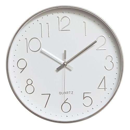 jomparis Modern 12" Battery Operated Non-Ticking Silent Sweep Movement Wall Clock Decorative for Office,Kitchen, Living Room, Bedroom, Bathroom Silver Plastic Frame - 12 Inch - Silver