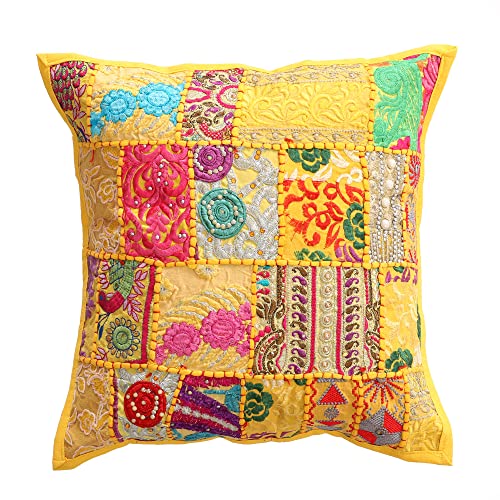 Image of Ravaiyaa - Attitude is everything Set Of 2 PC Home Sofa Decor Cotton Cushion Cover, Handmade Khambadiya Patchwork Pillow Case, Embroidery Cushions