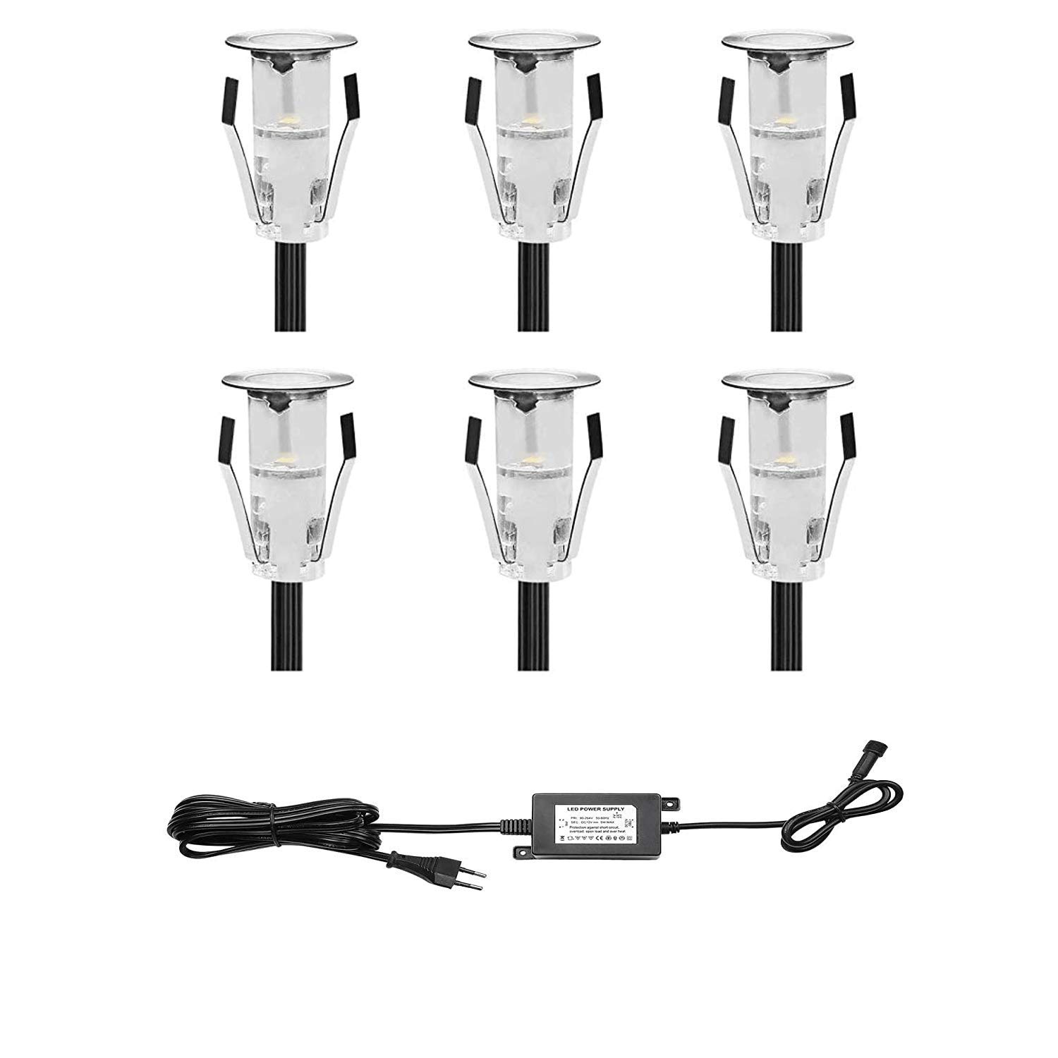 Lot de 6 Lampe de Spot LED Mini Ø18mm Inox IP67 Etanche DC12V Extérieure pour Chemin Escalier Paysage (Bleu)