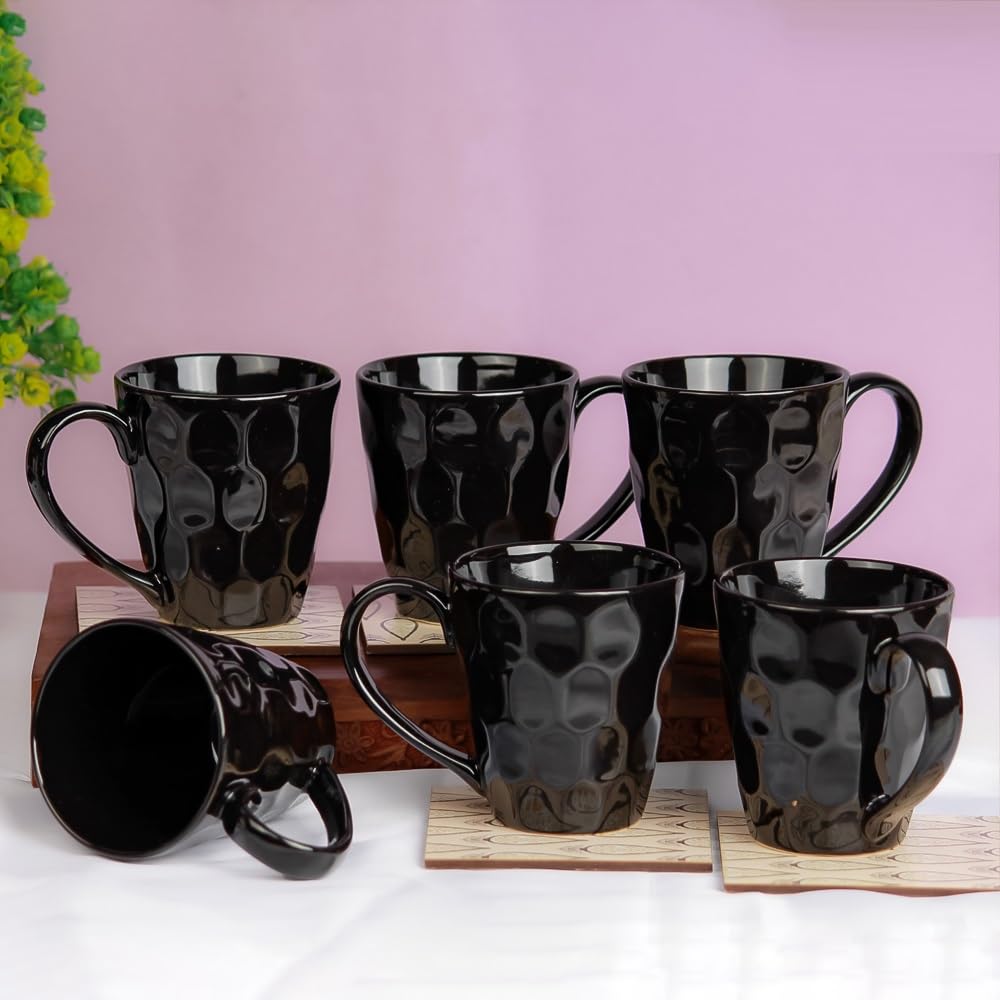 The Earth Store Black Diamond Coffee Mug Set of 6 Ceramic Tea Mugs, Microwave Safe Milk Mugs,Ceramic Tea Cups