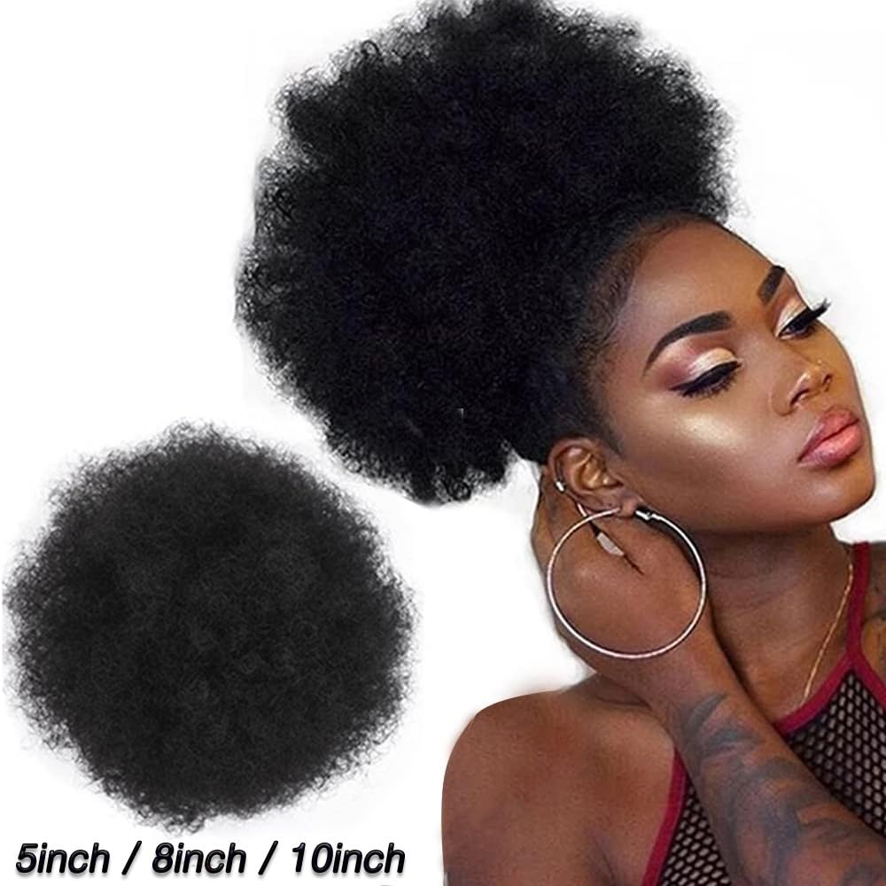 Capelli chignon disordinati Coda di cavallo con coulisse afro for donna, 8/10 pollici capelli ricci afro crespi sintetici extension for chignon con clip in posticci con coulisse a coda di cavallo Veri