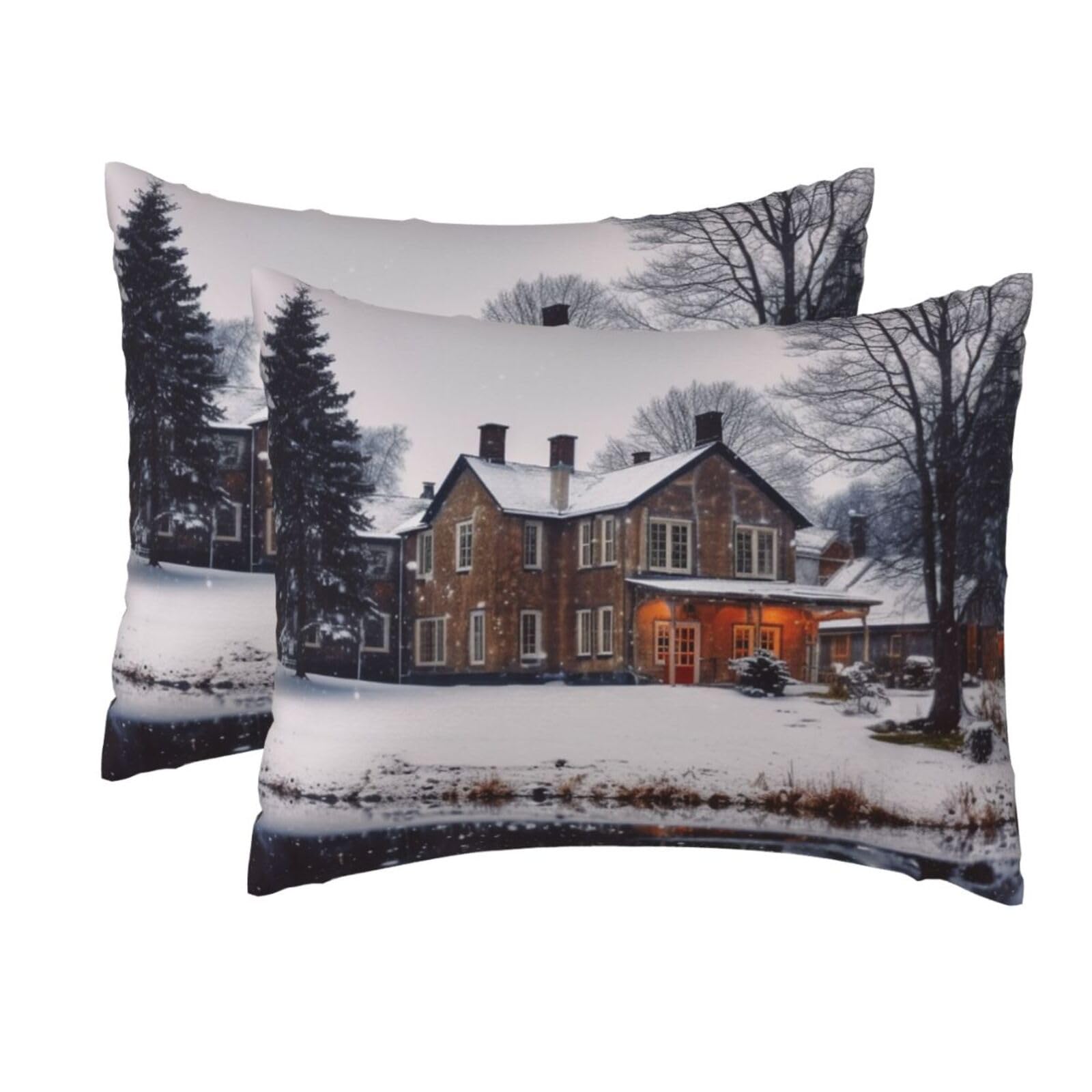 2 Pack Standard Size Pillow Cases for Hair and Skin Soft Breathable Pillow Case Covers with Hidden Zipper Winter Farmhouse Pillowcase 20x26 Inches Pillow Cover for Sleeping Gift