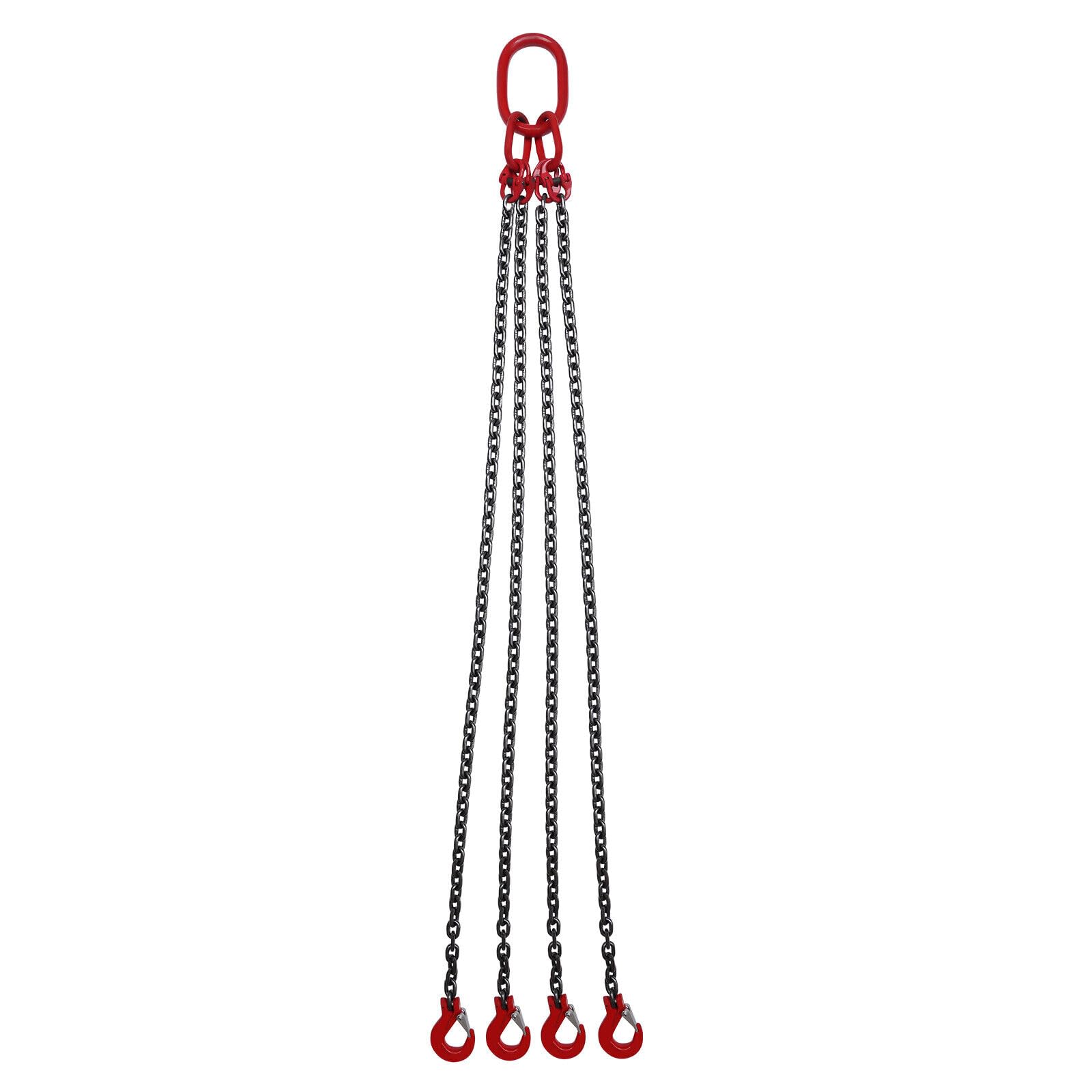 Chaînes d'arrimage à 4 brins, chaînes de levage de 8 mm, 5t, 1,5 m, maillons papillon, facilement amovibles, crochets de fourche avec boulons forgés pour soulever des charges dans différents domaines