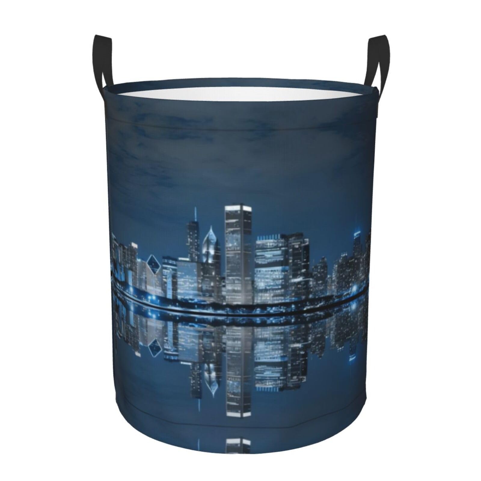 M Circular Hamper – Collapsible Chicago Reflected Print Laundry Basket