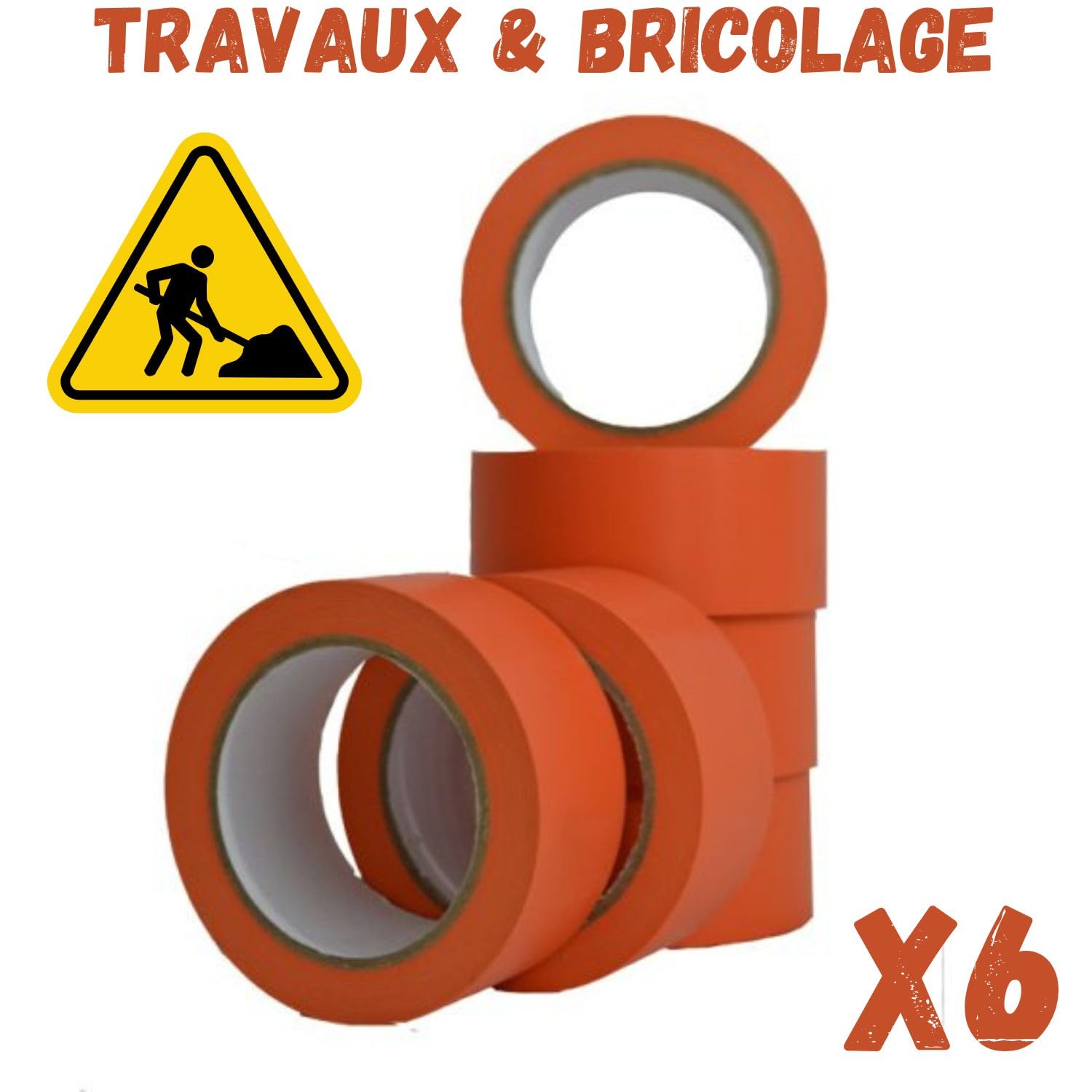 Scotchs Orange de Chantier (PVC) | 6 Rouleaux Ruban Adhésif (0,50 cm X 33 m) | Travaux et Chantiers | Toutes Surfaces | Bricolage - Etanchéité - Isolement - Protection | Ultra résistant 140 µ