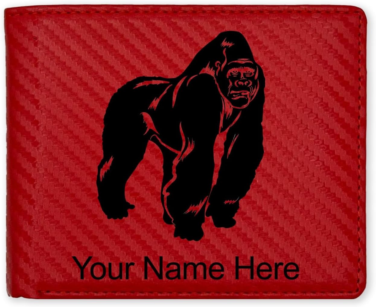 LaserGram Faux Leather Bi-Fold Wallet, Gorilla, Personalized Engraving Included (Carbon Fiber Red)