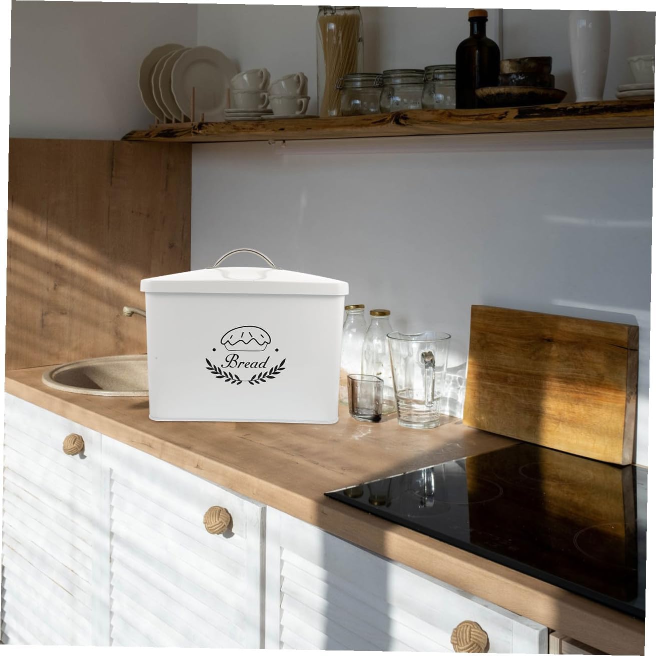 Operitacx Metal Bread Box with Lid, Rectangular Iron Grain Storage Container for Kitchen Organization, Portable Bakery Bread Box for Countertop Food Storage