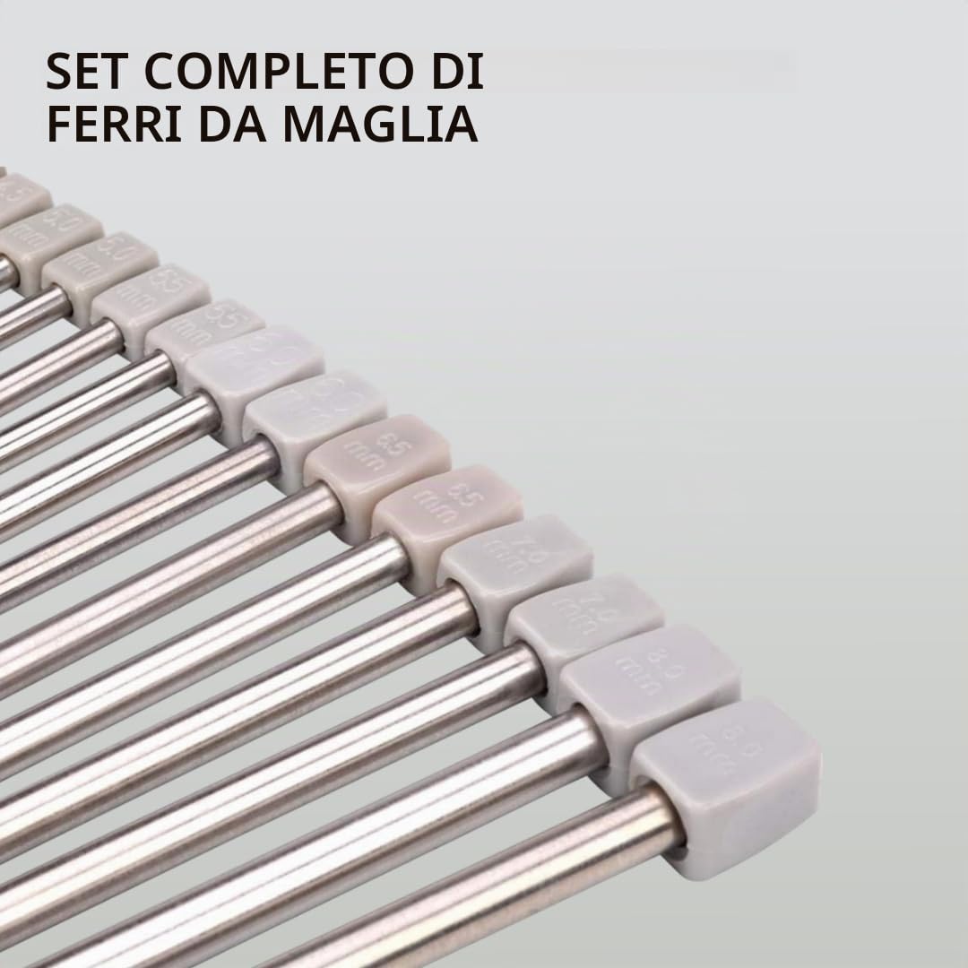 H&S® - Set da 11 paia di ferri da maglia in acciaio inox a punta singola (36 cm) 2,0mm, 2,5mm 3,0mm 3,5mm 4,0mm 4,5mm 5,0mm 5,5mm 6,0mm 7,0mm 8,0mm, con custodia