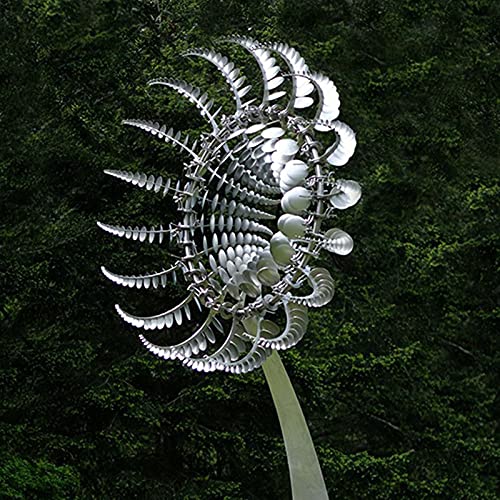 Voberry Windmolen metaal magische windgong windspinners windspel voor buiten windmolen windvanger decoratie voor tuin balkon erf terras gazon kunst (zilver, één maat) - Image 8
