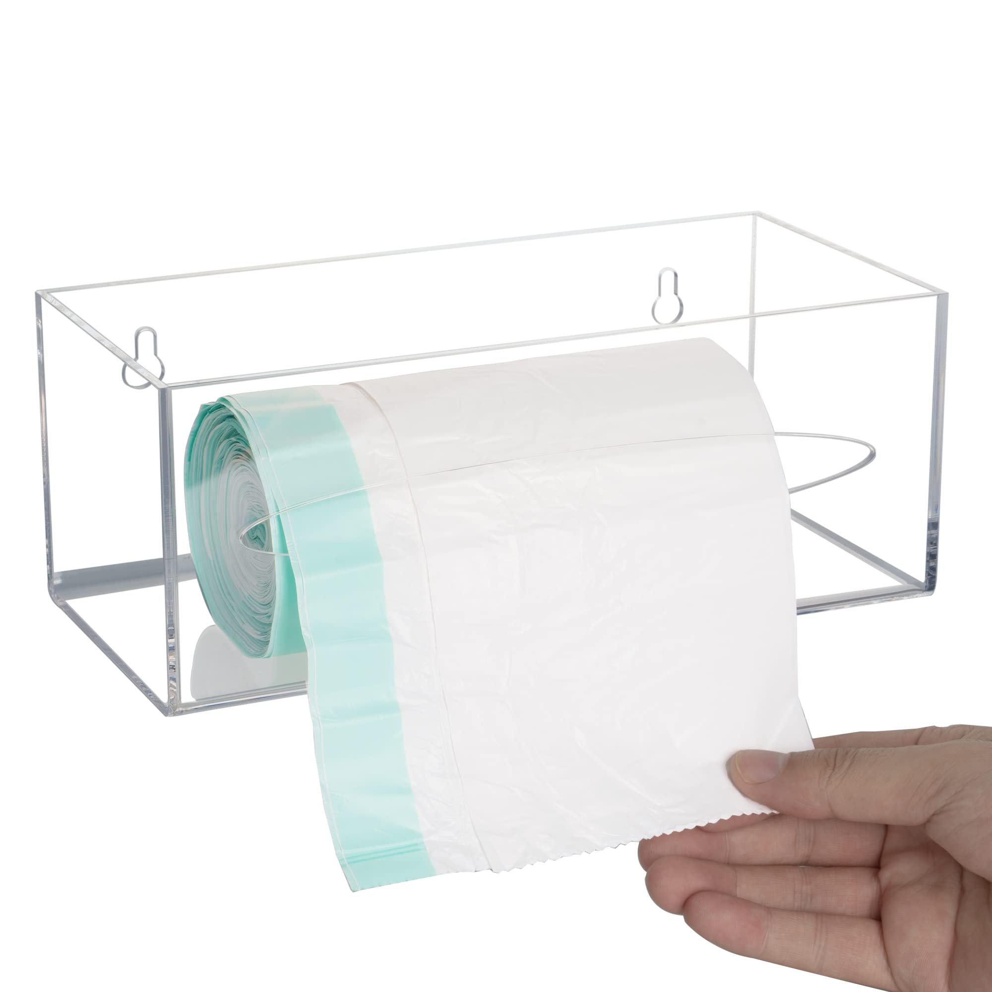 SEANADO Trash Bag Dispenser Holder, Wall Mount Acrylic Kitchen Single Side Loaded Organizer Storage Box Holder for Garbage Bag Grocery Bag Plastic Bag(10 x 4.7X 4inches)
