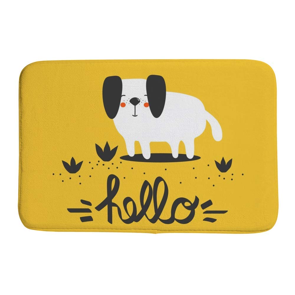Tapis de bain antidérapant Ruchen jaune 91 x 61 cm motif chien Hello