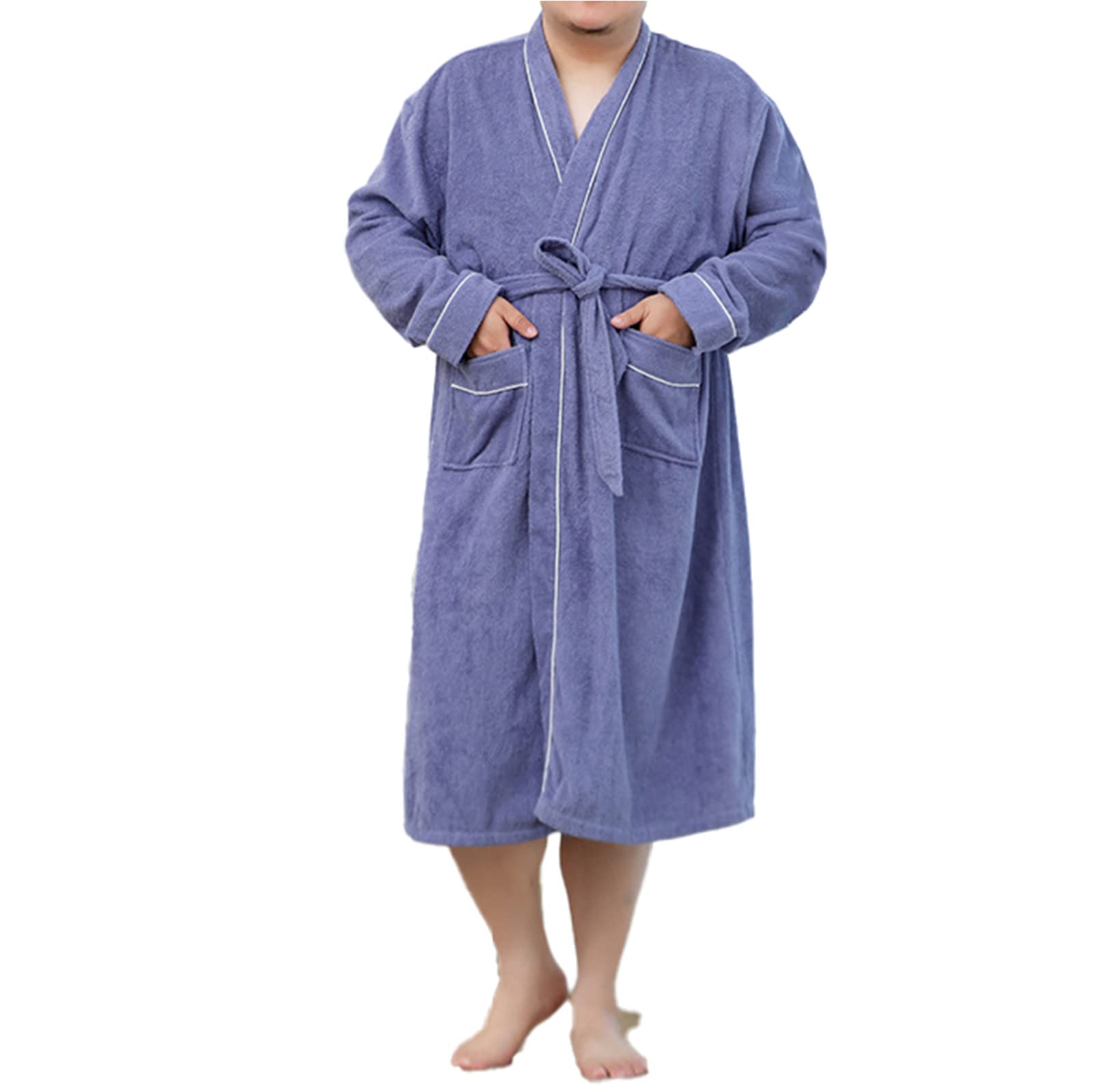 TIANQIHAO Adult Mens Bathrobe Towel Terry Cloth Plus Size Soft Cotton Terry Cloth Bathrobe Velour Spa Robe,Purple-4X-Large