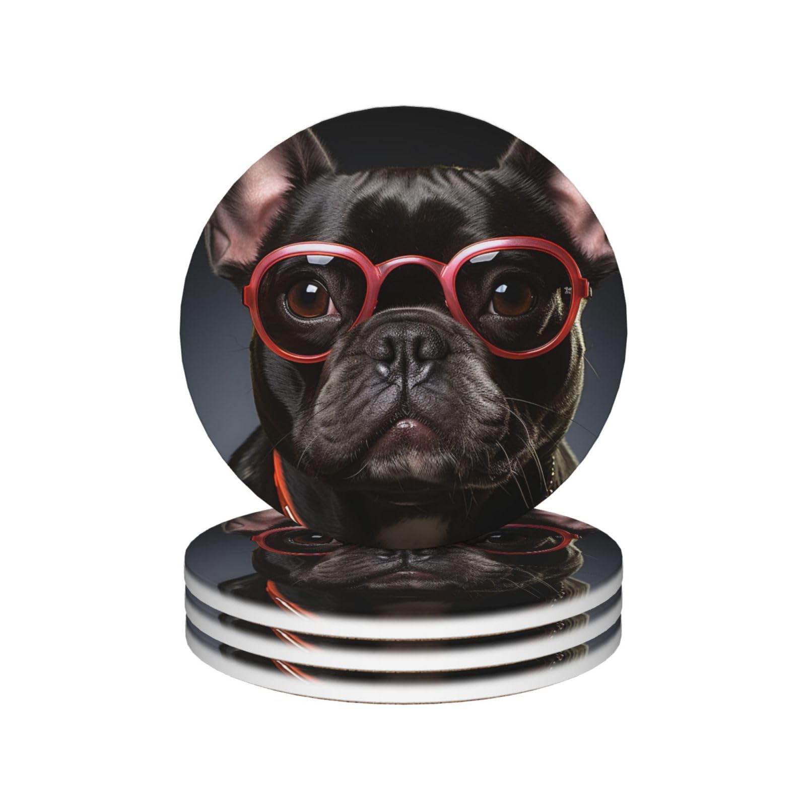 Drink Coasters Set of 4 Ceramic Coaster French Bulldog Coasters for Drinks Cups Mugs Mat Pads Absorbent Non-Slip Decorative Cup Coaster for Coffee Table Kitchen Bar Home Decor