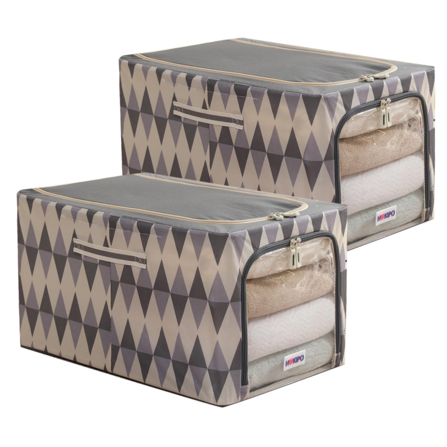 HOKIPO 600D Oxford Fabric Cloth Organizer for Storage, Ash Mirage - Extra Large Pack of 2 (AR-6490-GRY*2)