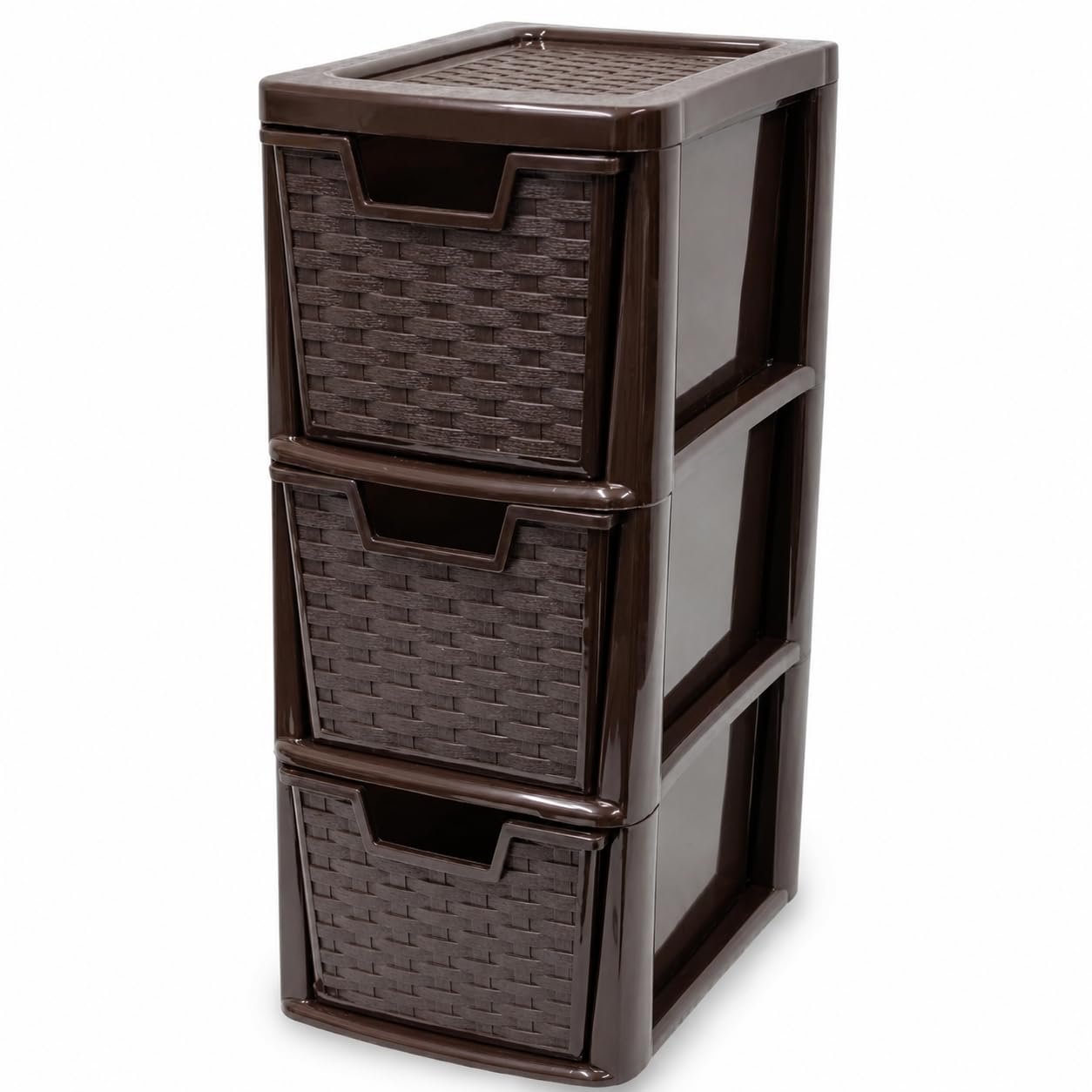 Kaanco Medium Plastic Storage Drawers A5 Storage Drawers Unit Space Saving Plastic Drawers for Bedroom Laundry Bathroom Organisation Plastic Storage Drawers Organizer (3 Tier Rattan Chocolate Brown)