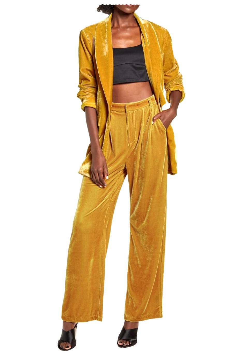 Womens 2 Piece Velvet Suit One Button Casual Party Wedding Tuxedo Velvet Blazer Pants Set Office Work