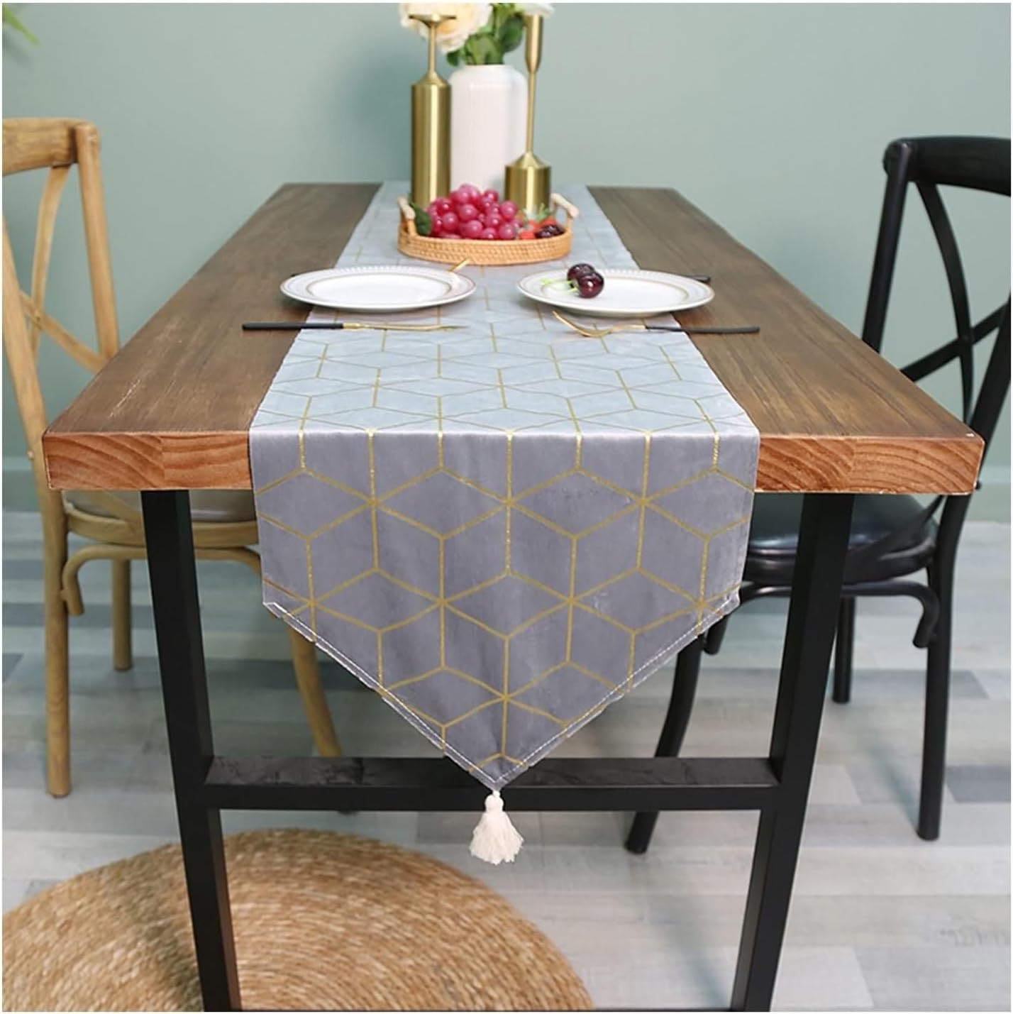Home Decor Table Runner,14" x 71",Geometric Pattern Polyester Table Runner Modern Table Runner Kitchen Gray