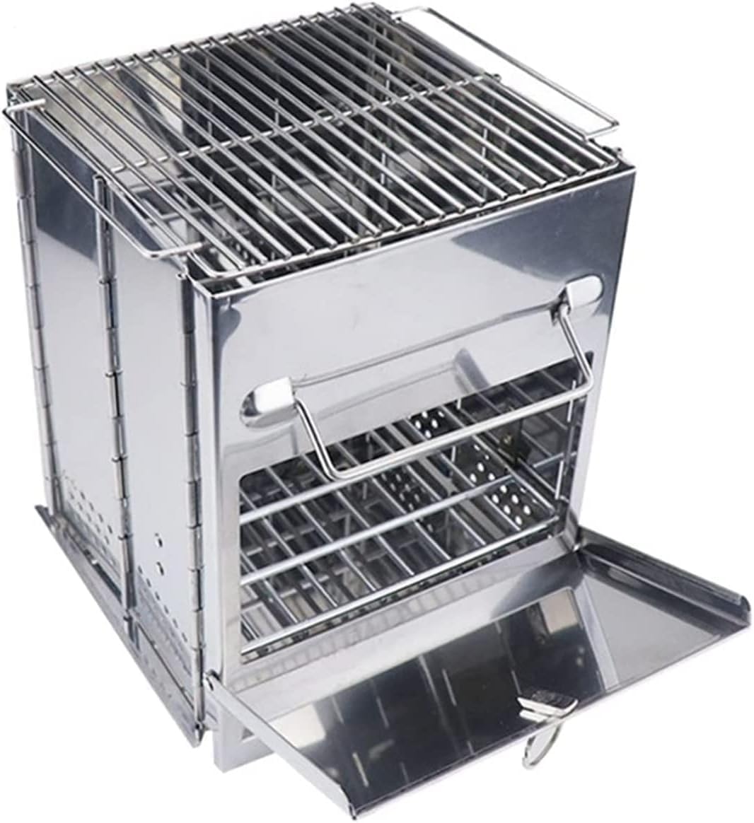 bbq stand, Collapsible Barbecue Grill Portable Charcoal Bbq Foldable Handle Silver Camping Outdoor Cooking(Silver)