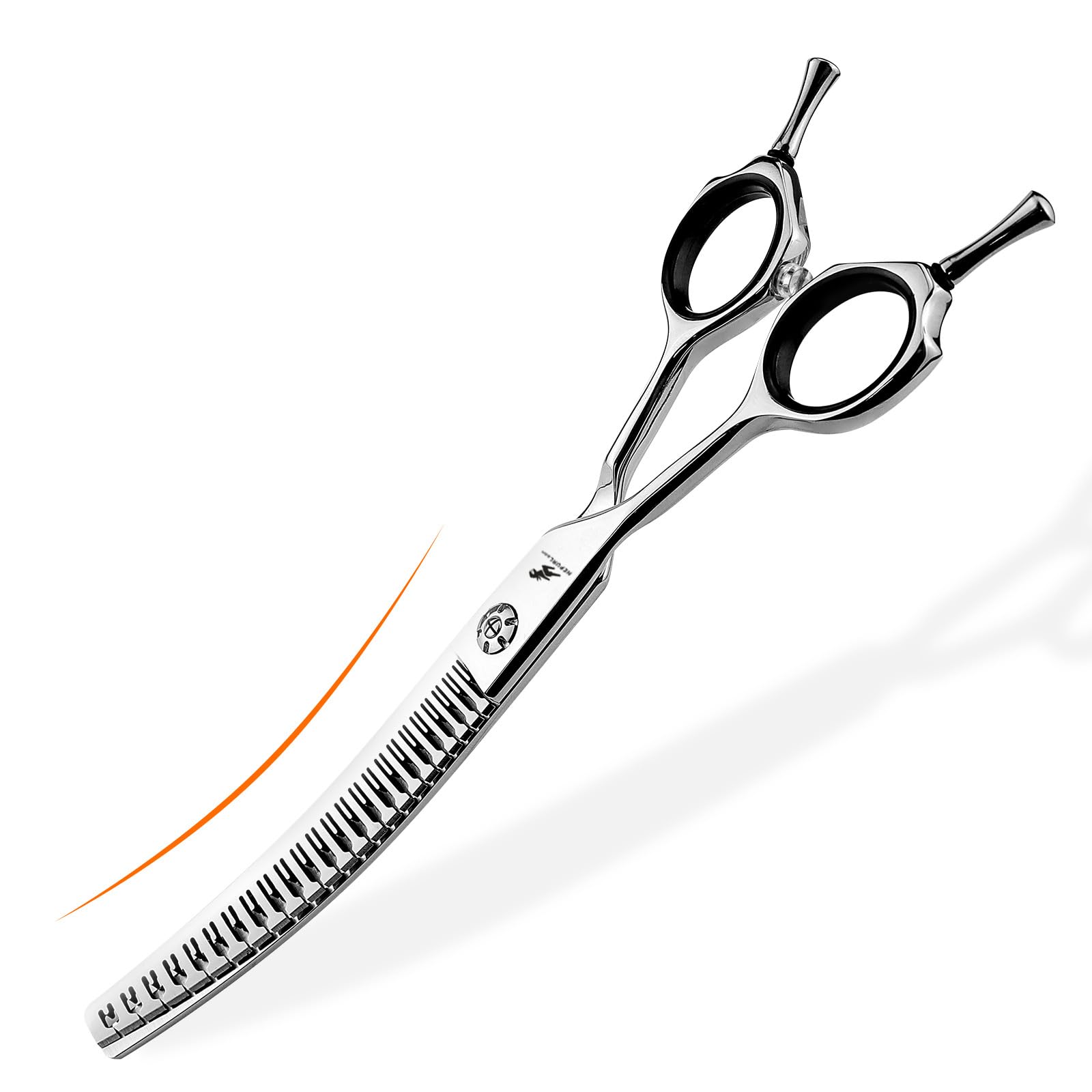 Ttoogo One Color Professional Left Handed Curved Thinning Shears For Dog Grooming - 7.0 Inch Left Handed Chunker Scissors With 440C Stainless Steel For Blending, Texturizing, And Shaping Coats