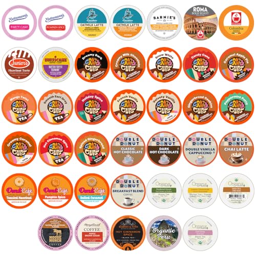 Coffee, Tea, Cider,Cappuccino, and Hot Chocolate Single Serve Cups For Keurig K cup Brewers, Perfect Sampler Pack, includes Hot Cocoa from Square and Crazy Cups, 40 Count