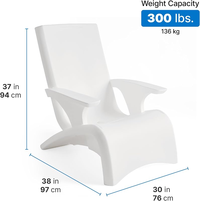 Step2 Vero Adirondack Chair, Stylish Poolside Lounger, Fade-Resistant, Waterproof Patio Furniture for Sun Shelf, Use in Pools up to 9-Inches of Water, Weighted, White image 3
