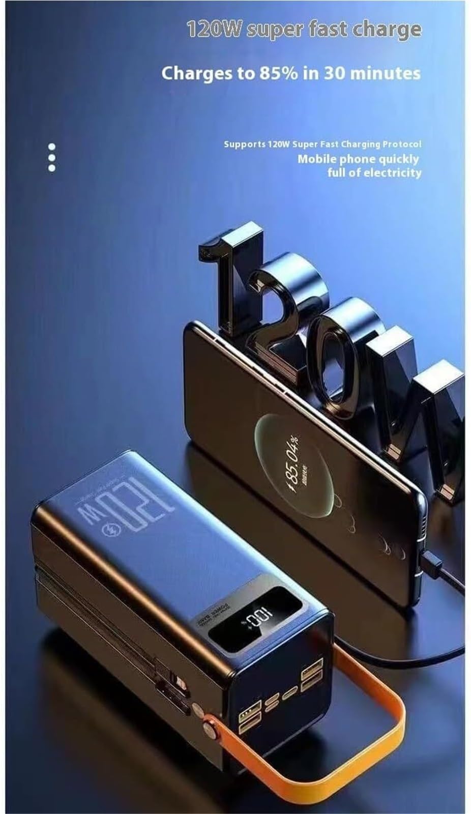 Power Bank Portátil 100000 MAh 120W PD 20W Powerbank Batería Cargador Gran Capacidad 5 Salidas 2 Entradas Energía Solar con Cables Dobles De Carga Rápida For Acampar
