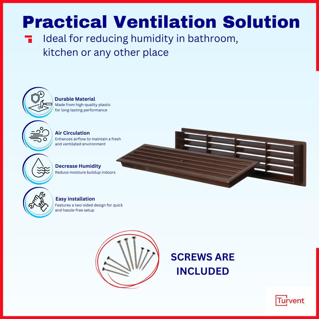 15 Unidades Marrón Rejilla de Ventilación para Puerta 450 x 92 mm Doble Cara – Rejilla de Paso de Aire de Plástico para Puertas – Rejilla de Ventilación Interior para Baño Cocina Garaje