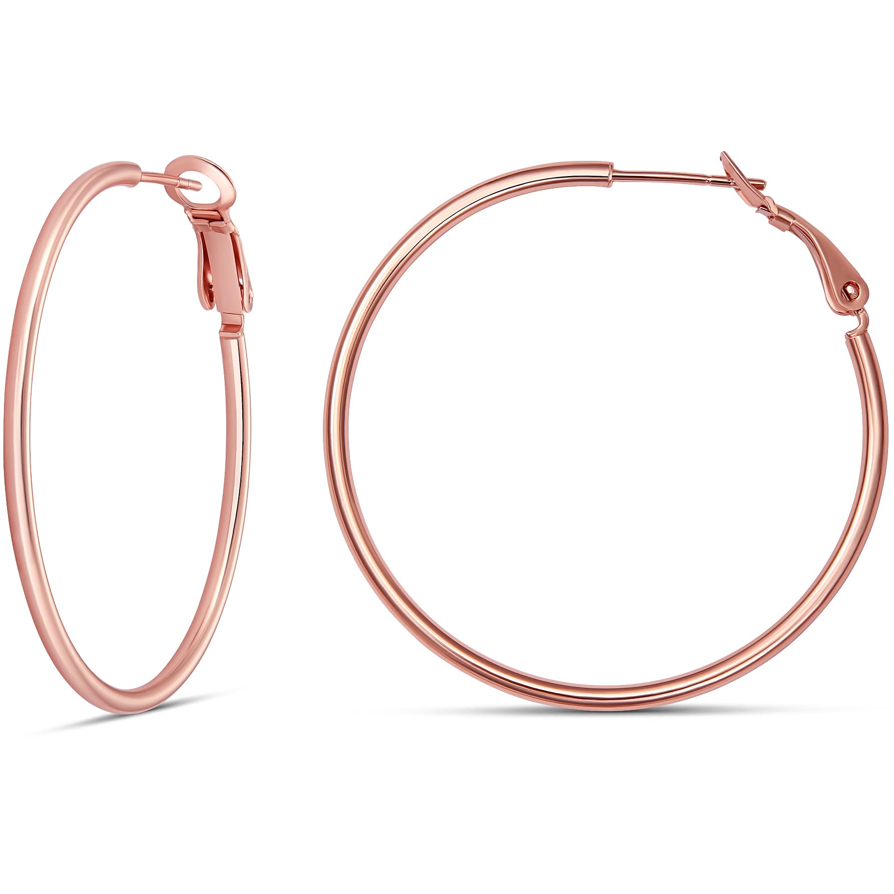 Amazon Essentials Rose 14K Gold Plated Sterling Silver hoop Earrings, Lightweight Paddle Back Closure, 40mm (1.5")