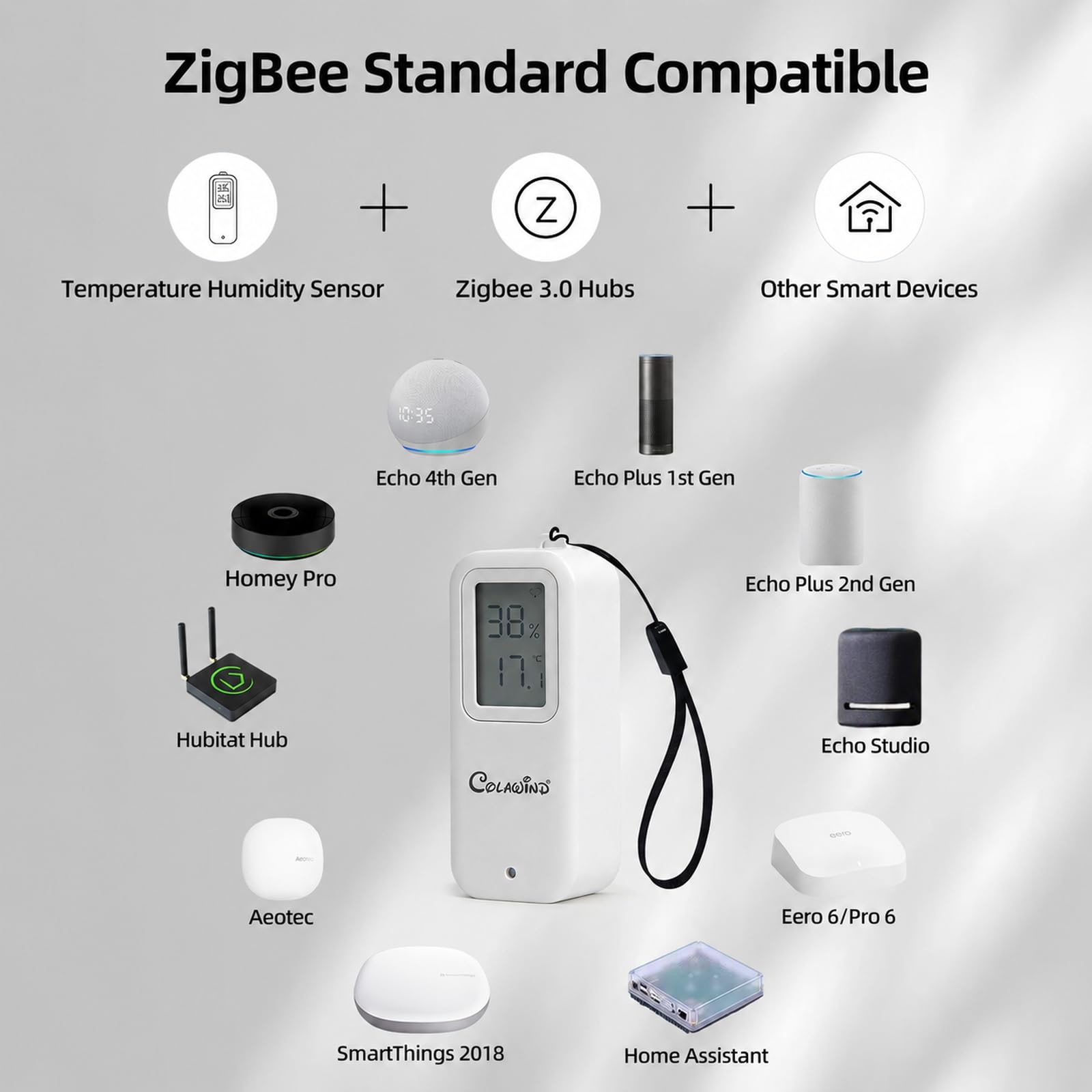 Sensor Zigbee de Temperatura y Humedad IP65 con LED, Interior y Exterior ﻿ | Pack de 2, Termómetro Higrómetro Digital, Compatible con Alexa, para Hogar, Invernadero y Bodega (Requiere Hub Zigbee 3.0)