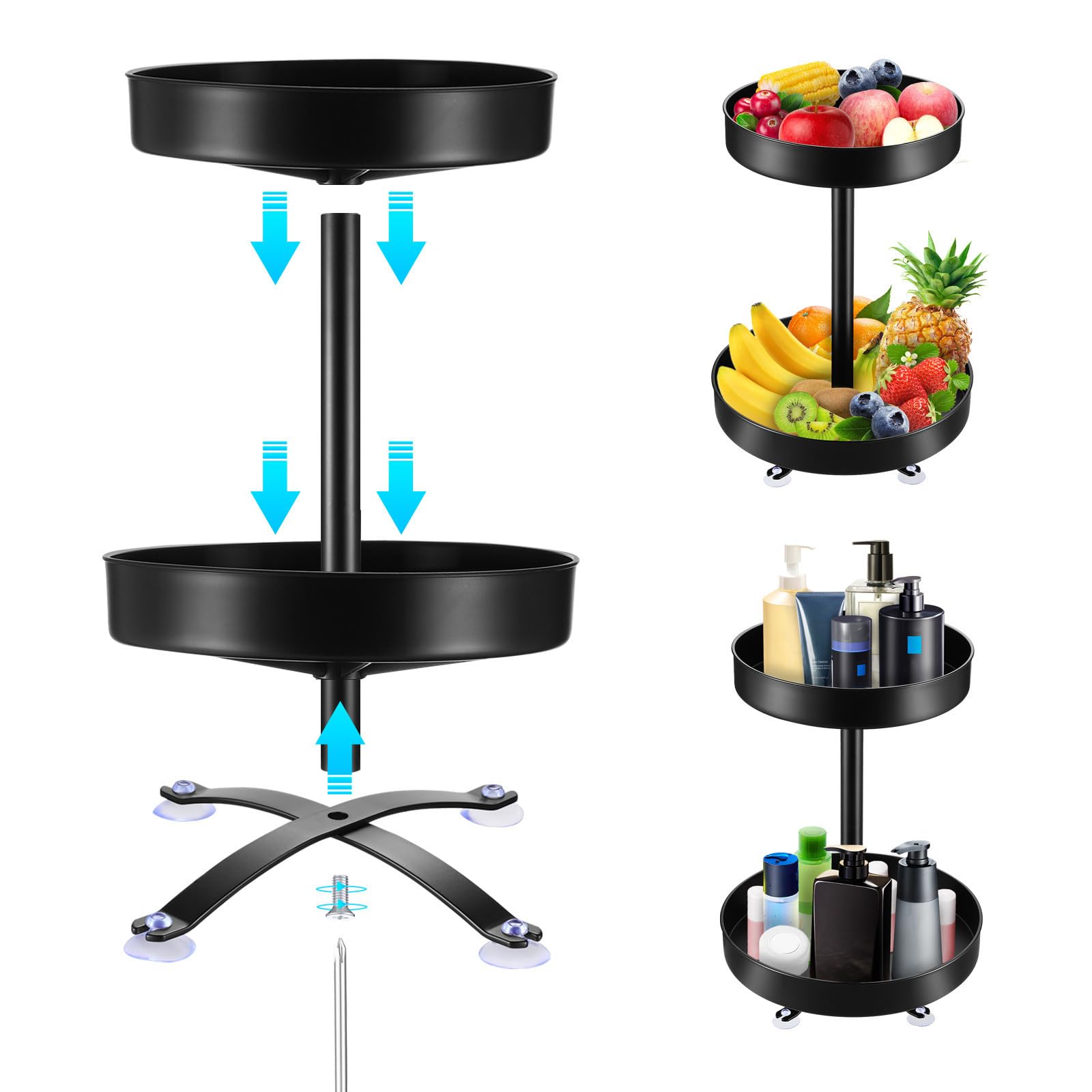 Estante Giratorio Bordes Elevados Organizador de Plástico y Acero Inoxidable y Diseño Giratorio para Especias y Condimentos de Cocina para Barra y Hotel