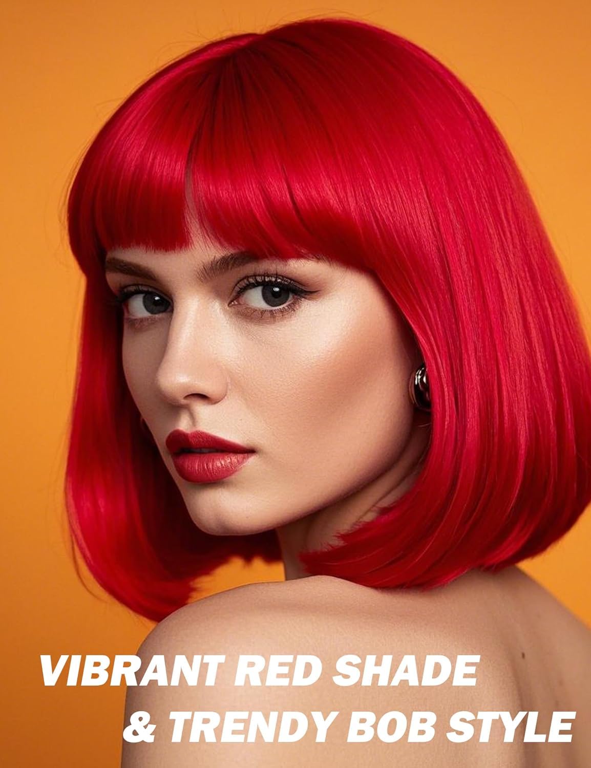 PORSMEER Short Bob Red Wig and Sunglasses 12 Inch Straight Colorful Hair Wigs with Fringe for Women Unisex for Halloween Costume Cosplay Party Tourism+ Wig Cap - Image 2