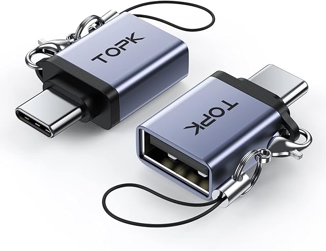 TOPK USB C Adapter 5Gbps [2 Pack] Type C to USB 3.0 Adapter High-Speed Data Transfer, Thunderbolt 3 to USB Female OTG Adapter Connector Compatible with Macbook Pro, Galaxy S20 and More Type C Devices